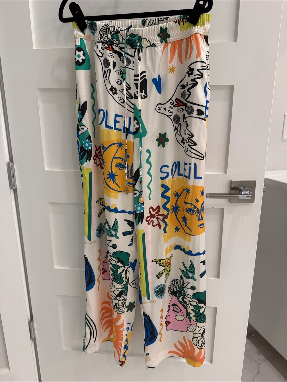 Joie White Multi Graphic Wide-Leg Lounge Pants